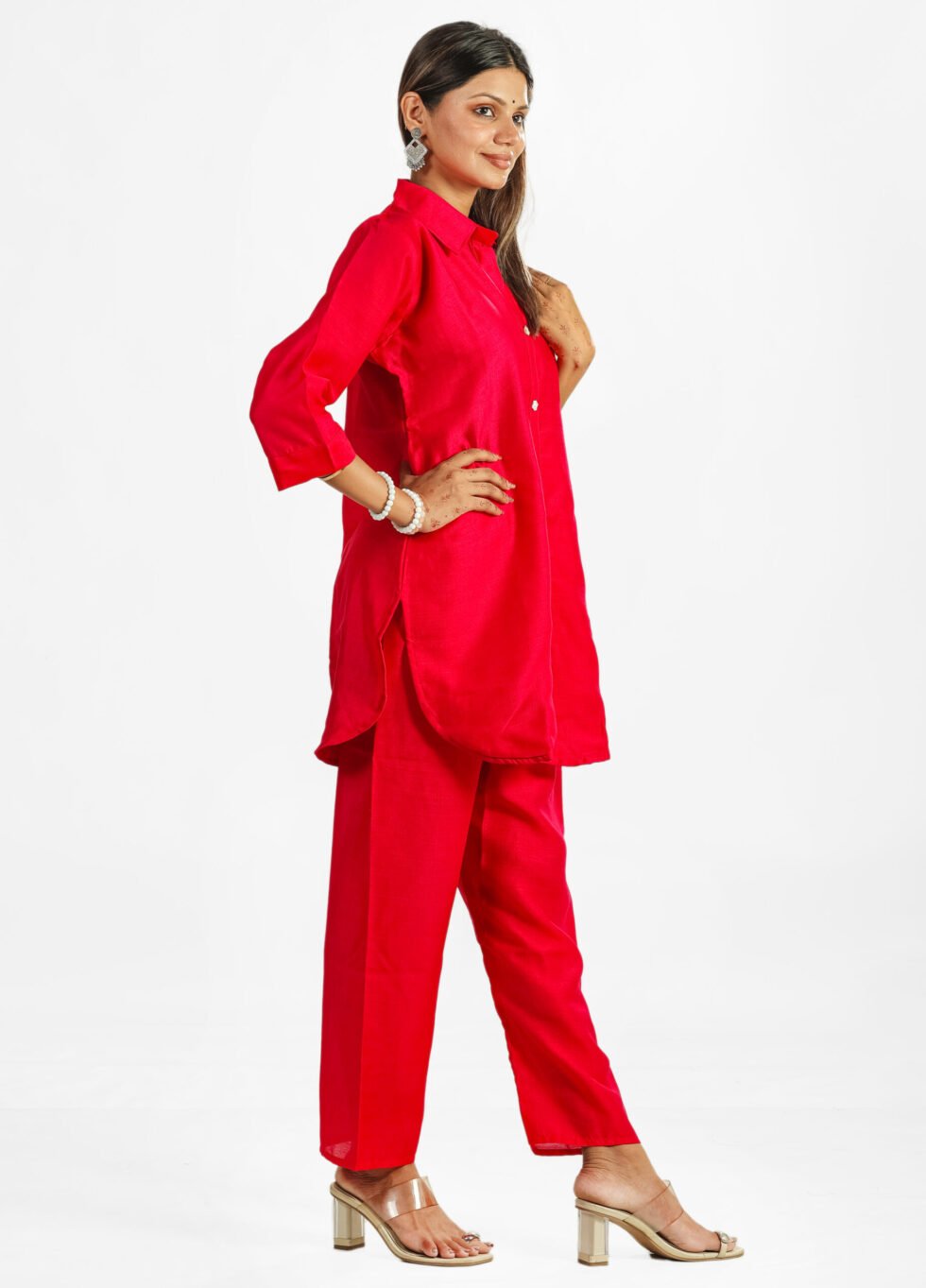 Classic Red Solid Cotton Co-ord Set for Women