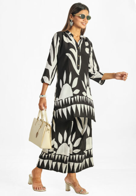 Black & White Abstract Printed Cotton Co-Ord Set