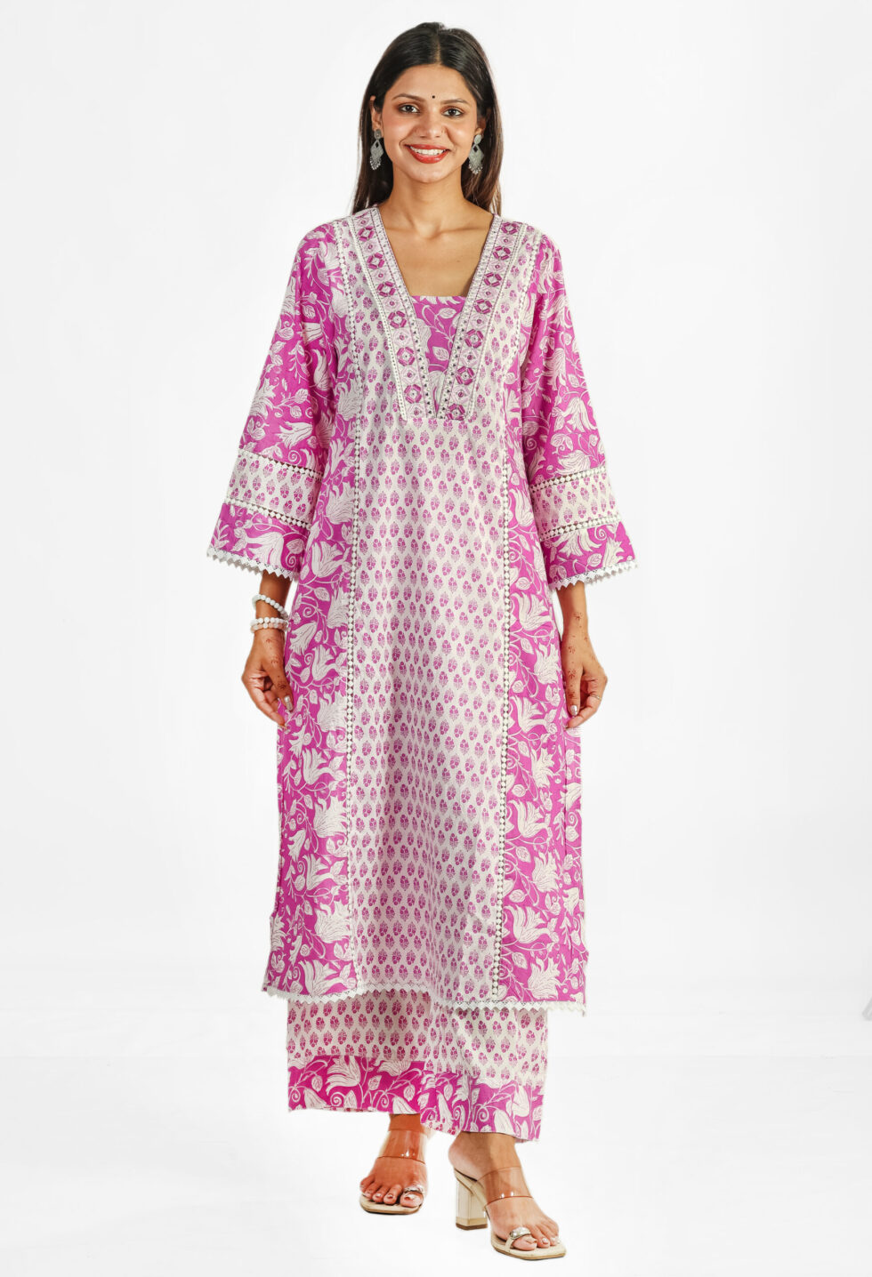 Elegant Pink Floral Printed Cotton Kurta Set with Dupatta for Women