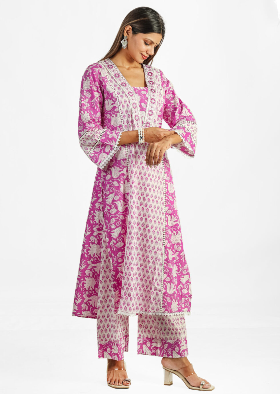 Elegant Pink Floral Printed Cotton Kurta Set with Dupatta for Women