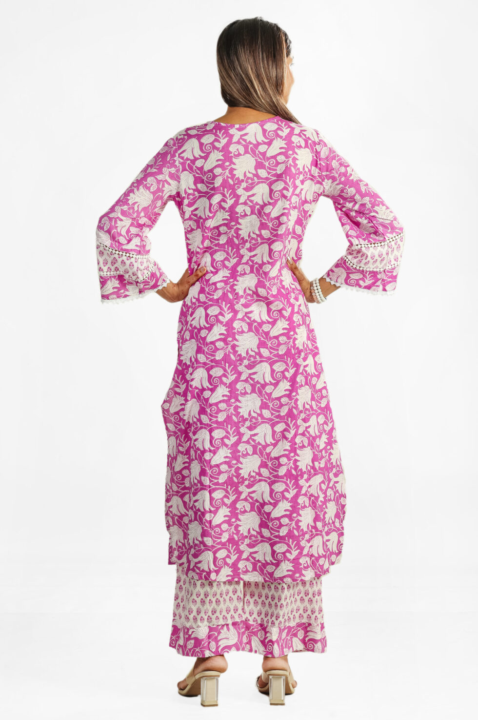 Elegant Pink Floral Printed Cotton Kurta Set with Dupatta for Women