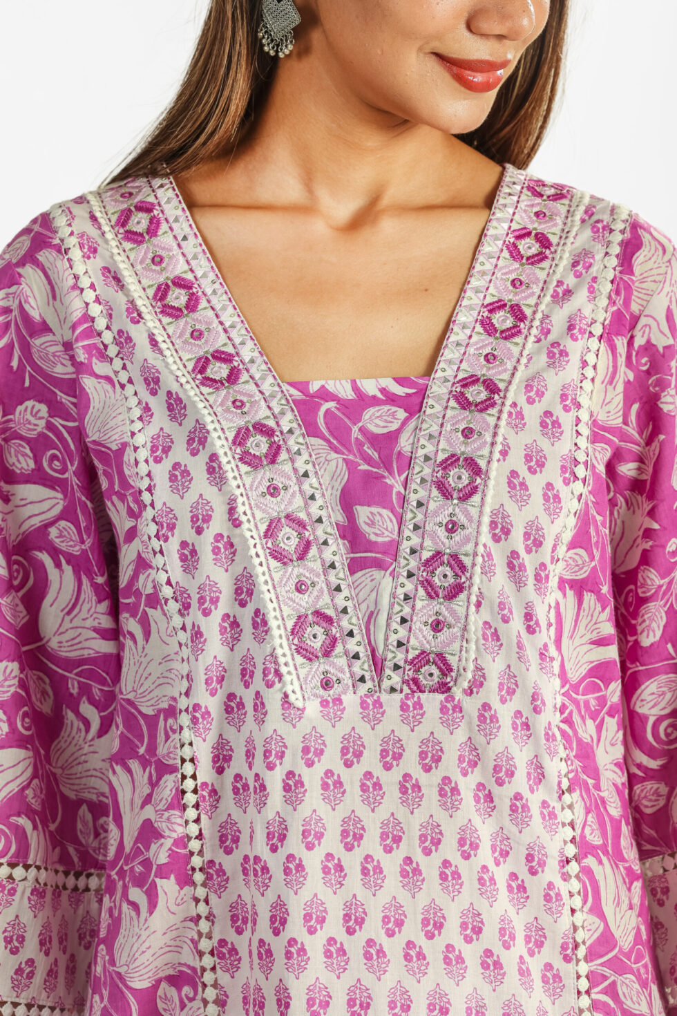 Elegant Pink Floral Printed Cotton Kurta Set with Dupatta for Women