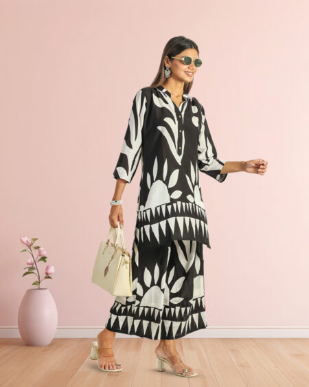 Black & White Abstract Printed Cotton Co-Ord Set