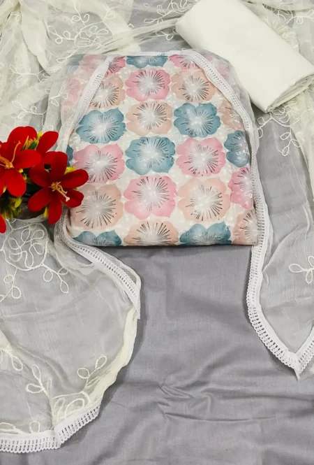 Multi-Pastel Floral Print Unstitched Suit Set