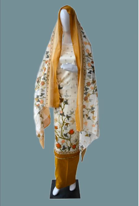 Peach and Terracotta Floral Print Unstitched Cotton Dress Material Suit Set