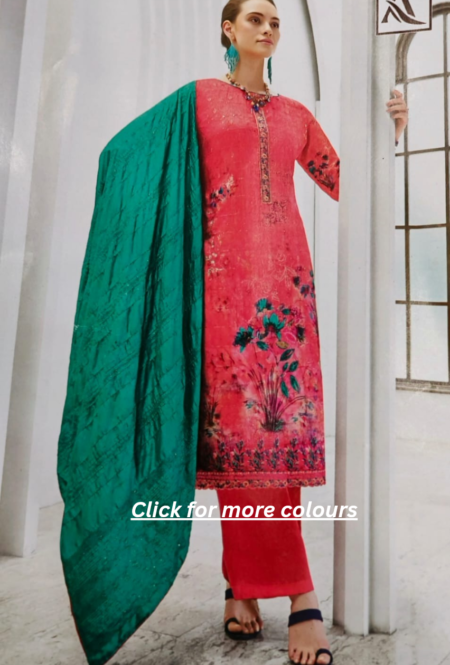 Striking Red and Turquoise Embroidered Unstitched Suit Set