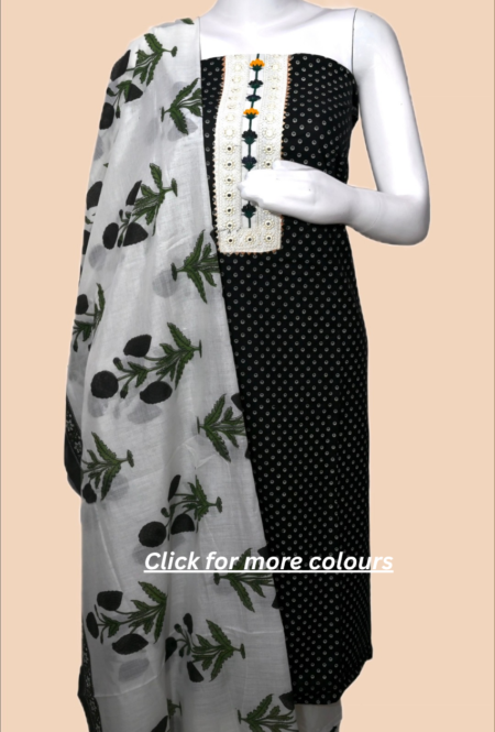 Mustard Yellow and White Block Print Unstitched Cotton Suit Set