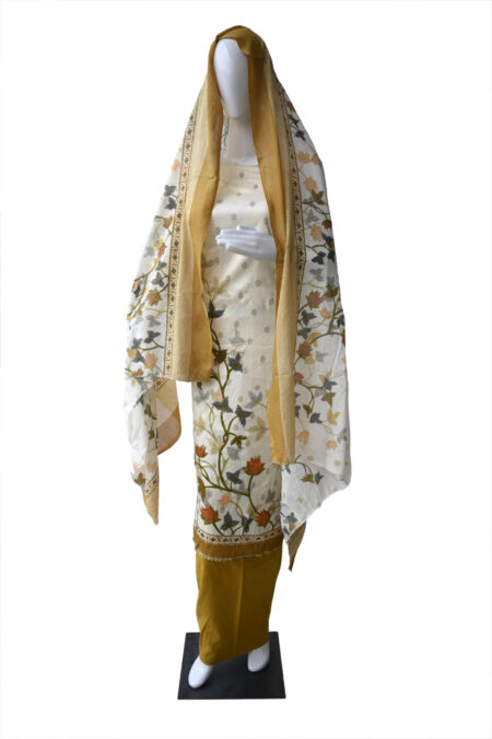 Peach and Terracotta Floral Print Unstitched Cotton Dress Material Suit Set