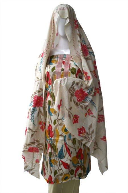Beige Multicolour Tropical Floral Print Unstitched Cotton Kurti Fabric