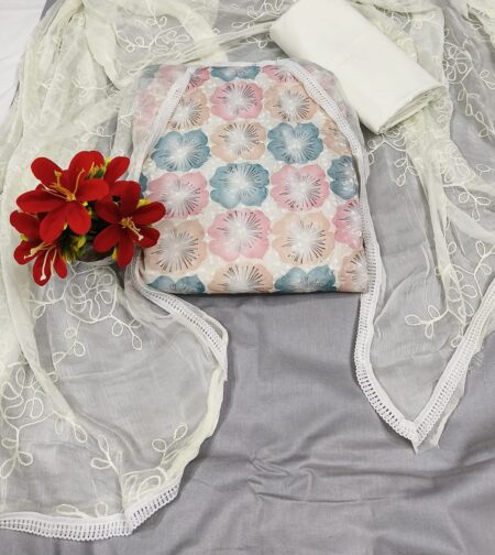 Multi-Pastel Floral Print Unstitched Suit Set