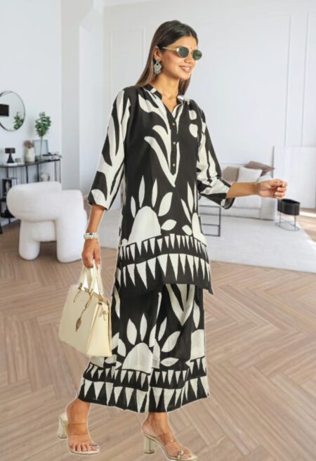Black & White Abstract Printed Cotton Co-Ord Set