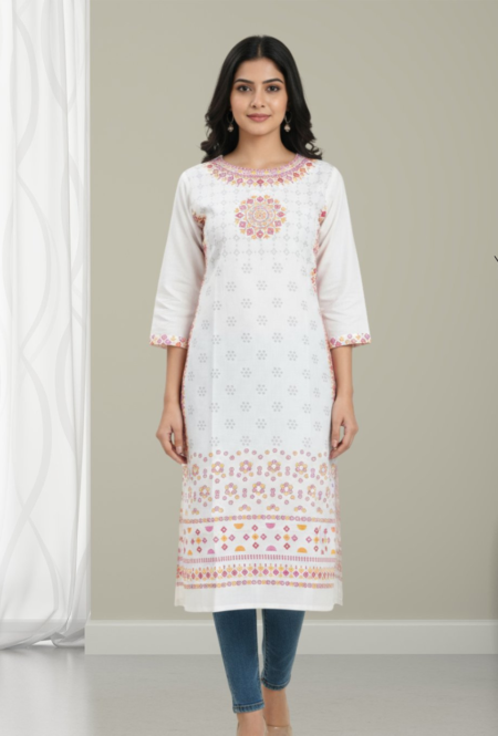 Elegant White Printed Cotton Kurti for Women | Ethnic Wear for Everyday Style
