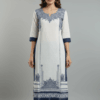 Elegant White & Navy Blue Printed Cotton Kurti for Women