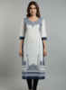 Elegant White & Navy Blue Printed Cotton Kurti for Women
