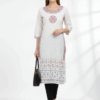White Printed Cotton Straight Kurti for Women – Ethnic Wear with Stylish Neck Design
