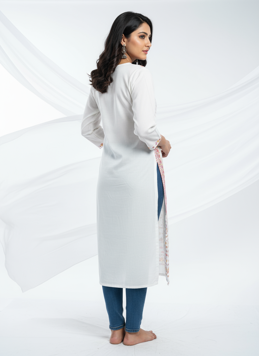 Elegant White Printed Cotton Kurti for Women | Ethnic Wear for Everyday Style