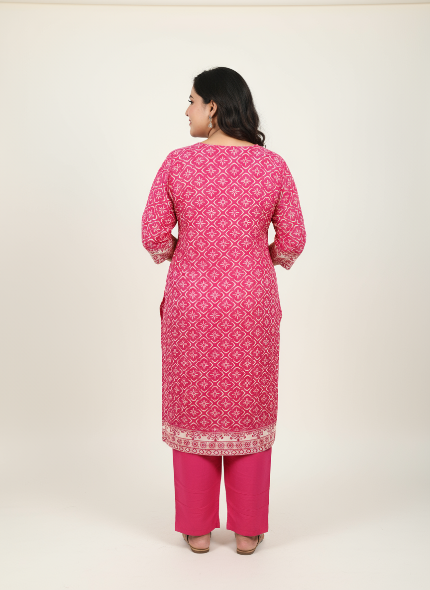 Elegant Pink Ethnic Printed Cotton Kurta Set with Dupatta for Women