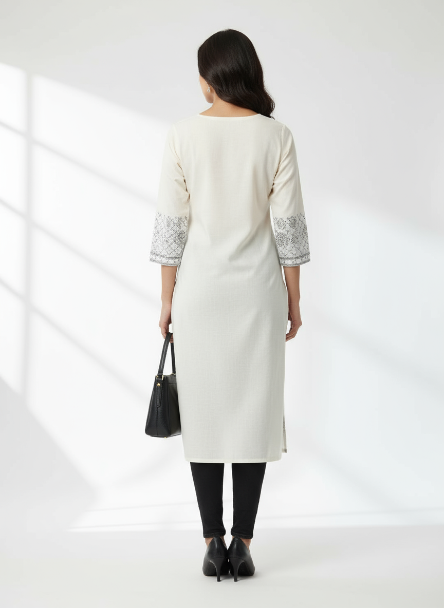 Elegant Grey and White Printed Cotton Kurti for Women | Office & Casual Wear