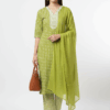 Elegant Green Printed Cotton Kurta Set with Dupatta for Women