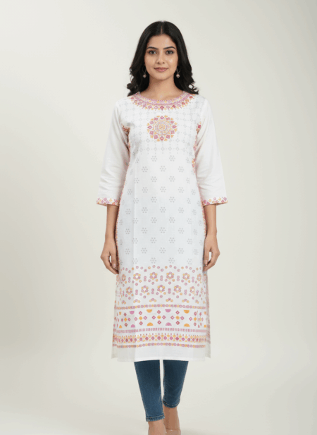 Elegant White Printed Cotton Kurti for Women | Ethnic Wear for Everyday Style