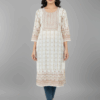 Elegant White Printed Cotton Kurti for Women – Ethnic Wear with 3/4 Sleeves