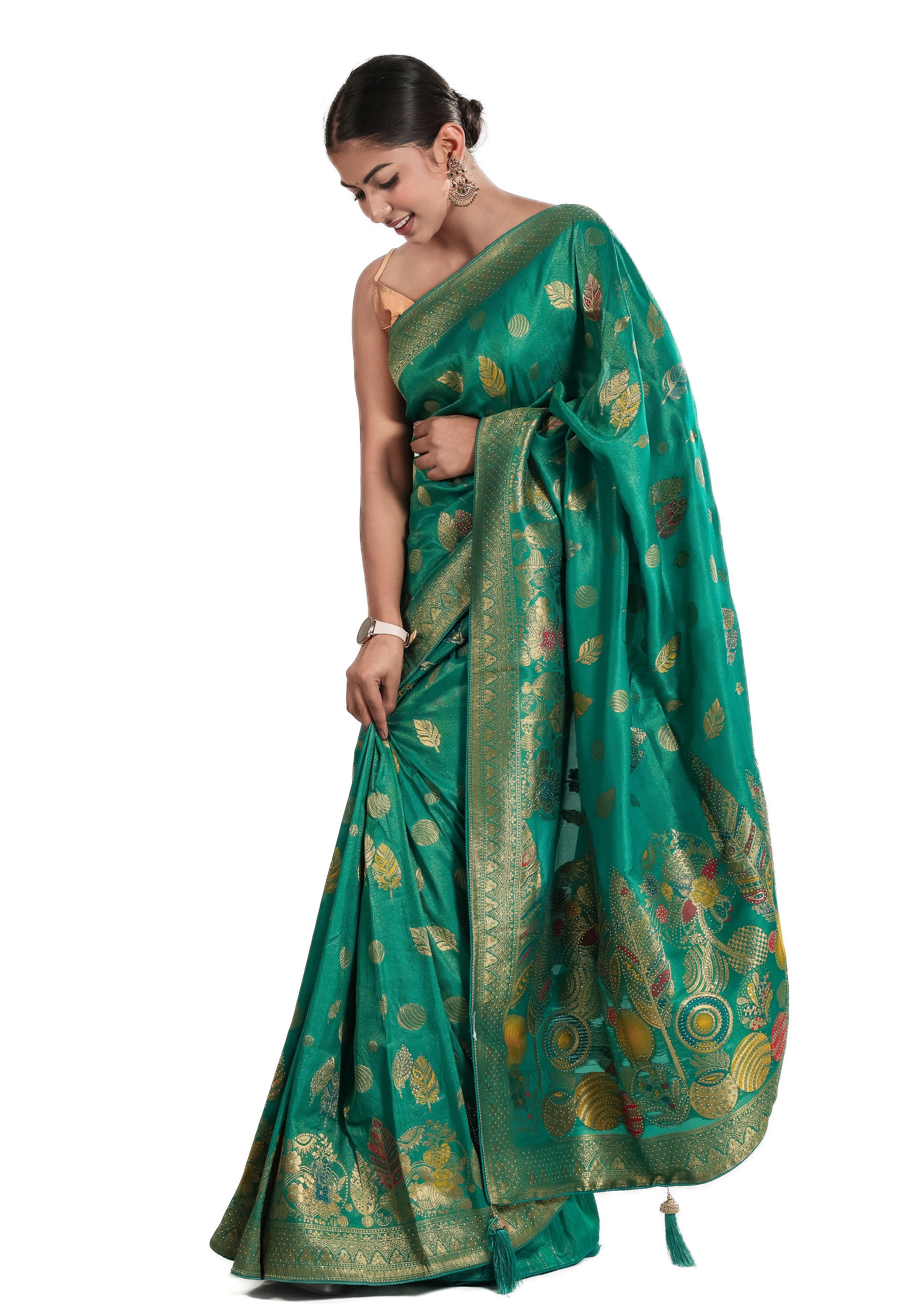 Mashuka Teal Green Banarasi Silk Saree with Rich Zari Weaving & Blouse