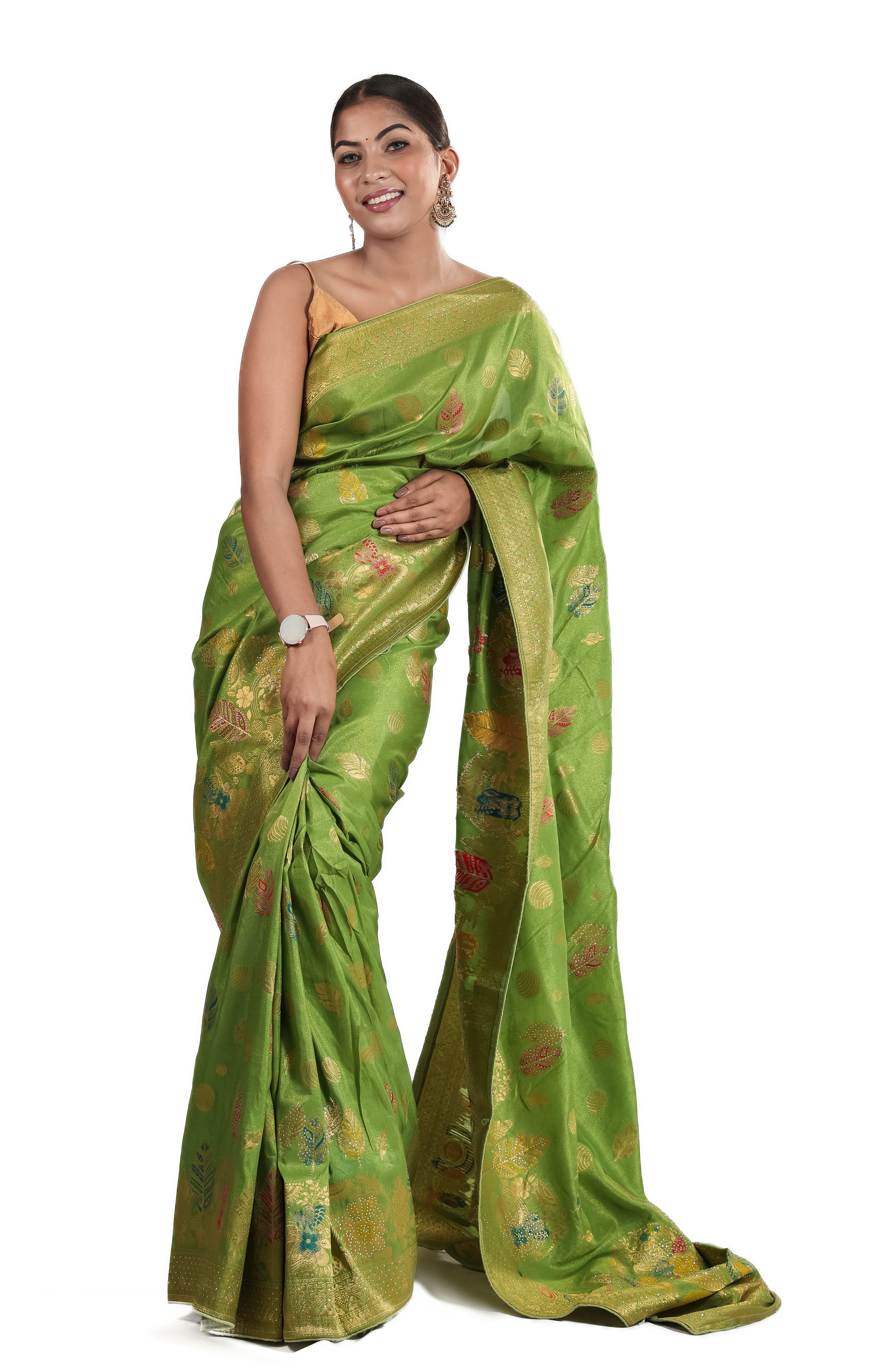 Elegant Green Banarasi Silk Saree with Zari Weaving & Blouse