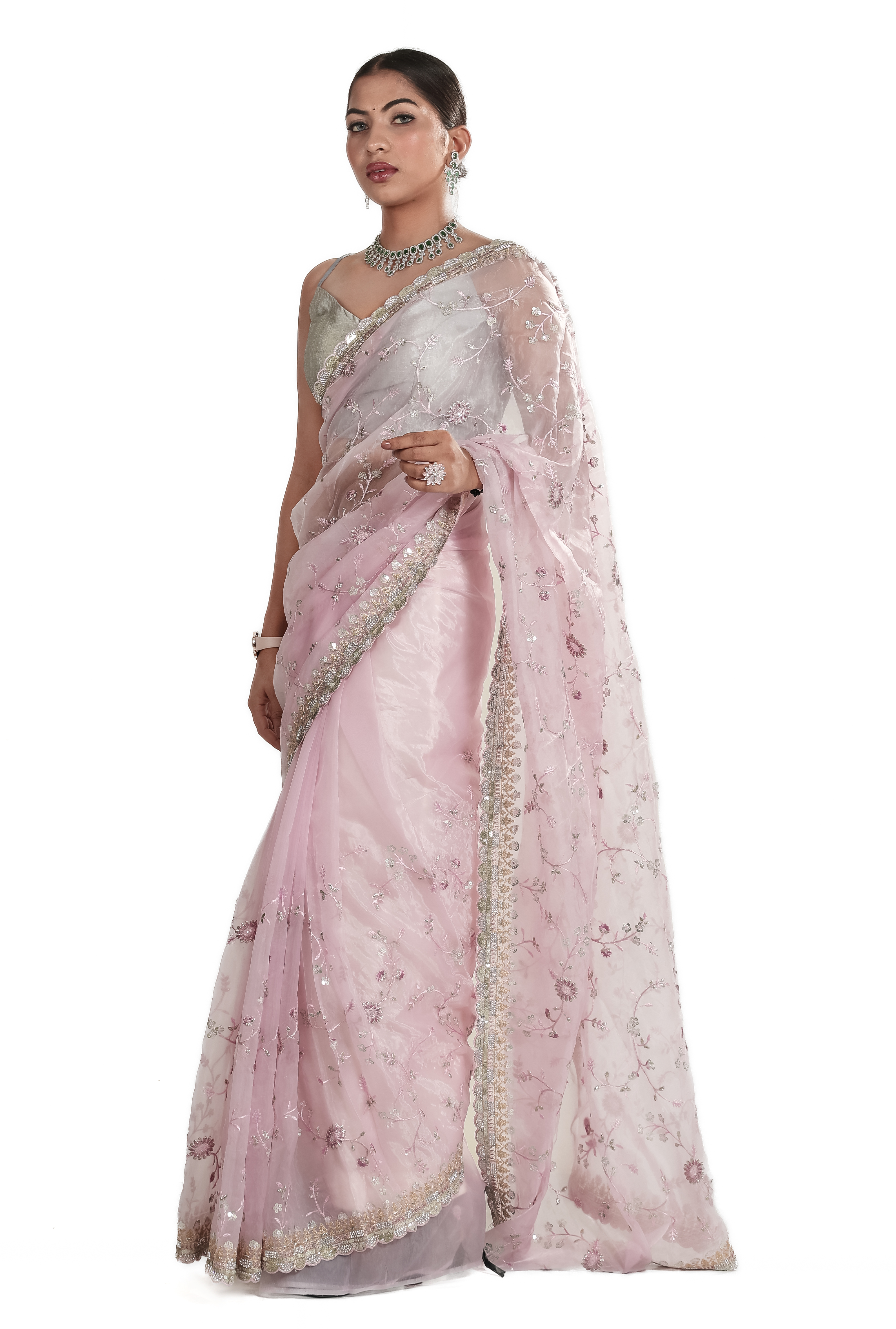Elegant Light Pink Designer Net Saree with Embroidery & Sequins Work