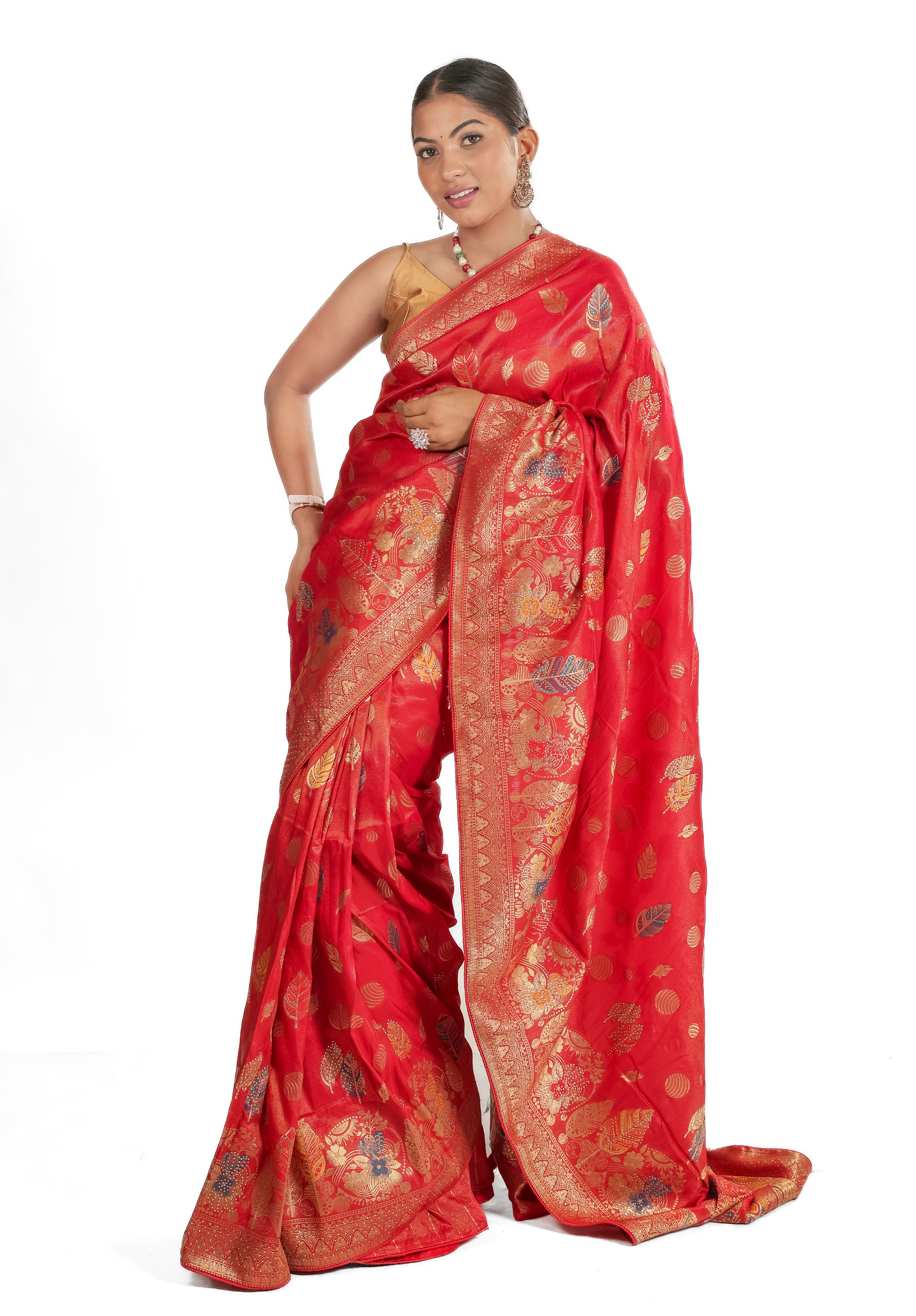 Red Banarasi Silk Saree with Blouse – Traditional Zari Woven Festive Wear Saree