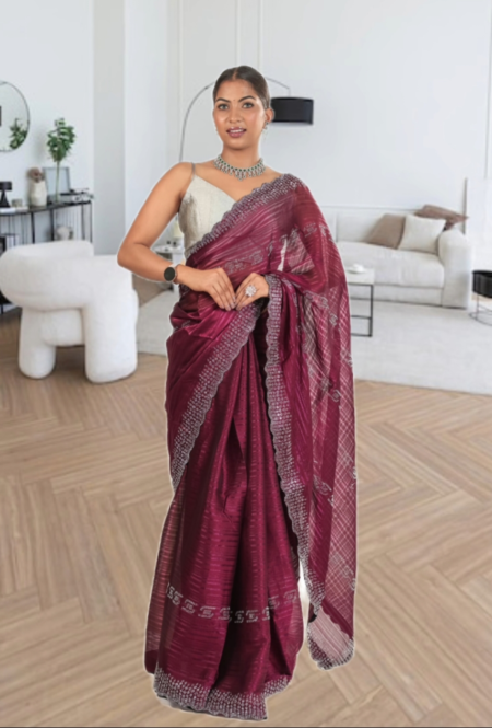 Wine Purple Handloom Silk Saree with Intricate White Weaving & Designer Border
