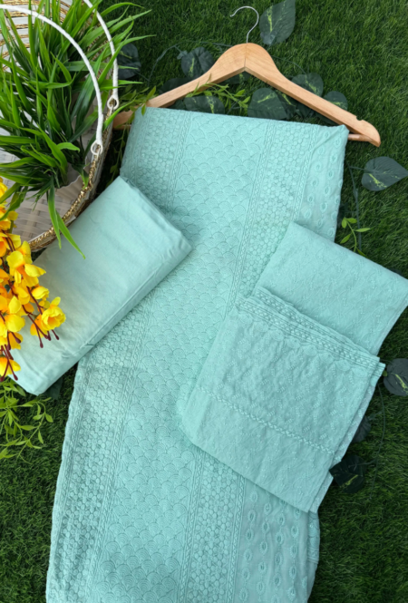 Mint Green Lucknowi Chikankari Unstitched Suit Set