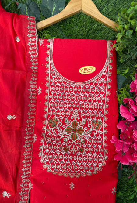 Premium Embroidered Unstitched Suit Set with Dupatta – Festive Wear Dress Material