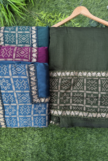 Elegant Embroidered Cotton Silk Saree with Floral Border